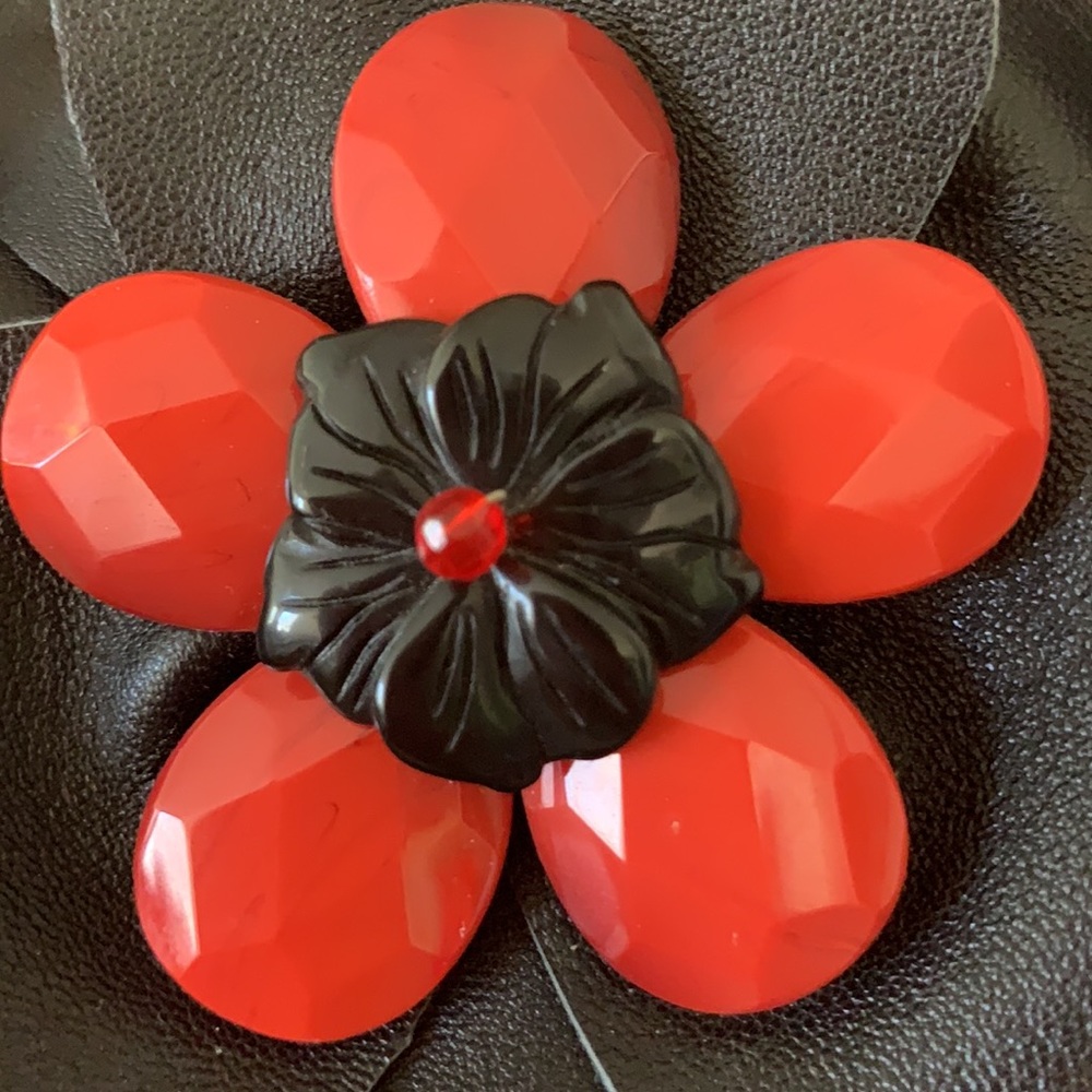 Large Black Suede Flower Pin fir dress, hats, etc - Picture 3 of 6
